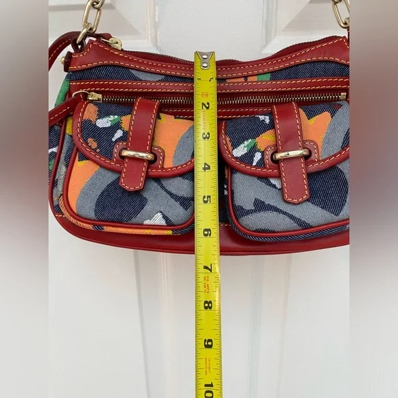 Vintage Dooney & Bourke RARE Red Paint-splash Small Banana Baguette Bag NWOT - Picture 7 of 16